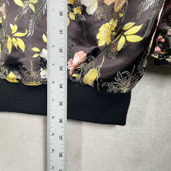 Free People Black w/Gold Peach Yellow Floral Fully-Lined Bomber Jacket Women XS - Picture 9 of 11